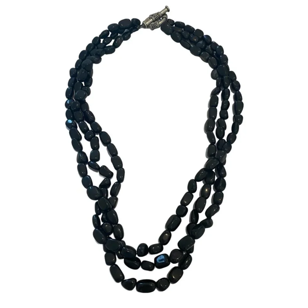 Multistrand gemstone statement chunky necklace w toggle clasp silver color
